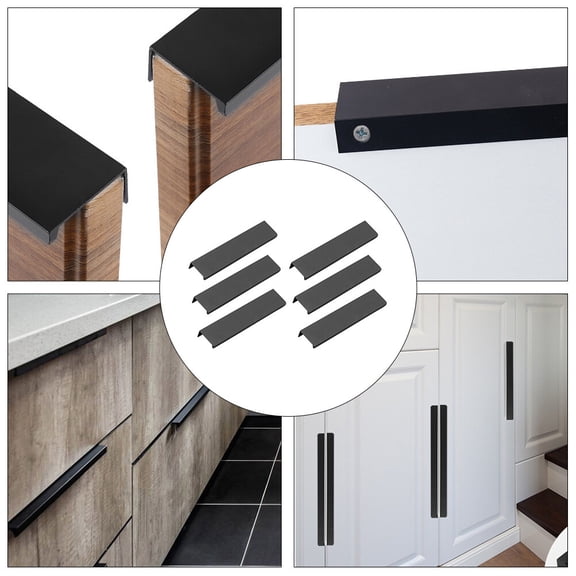 HONITANO 6Pcs Rectangular Handle for Kitchen Drawers and Cupboard Door Handles in Black