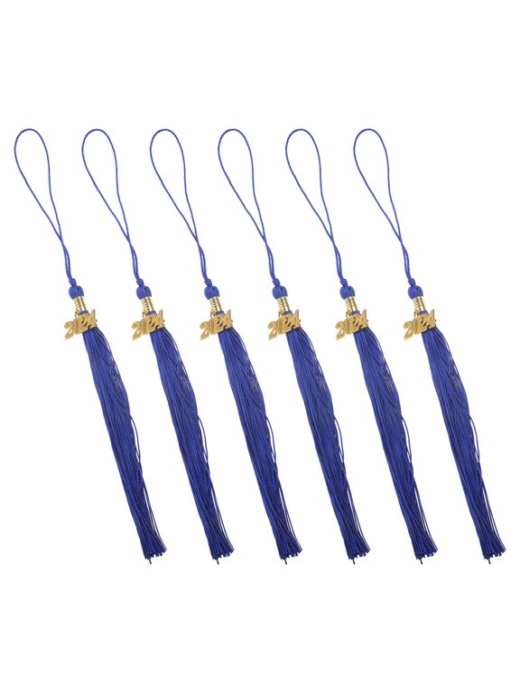 Graduate Memorial Photo Charm 2024 Elegant Blue Tassel for Caps 6Pcs