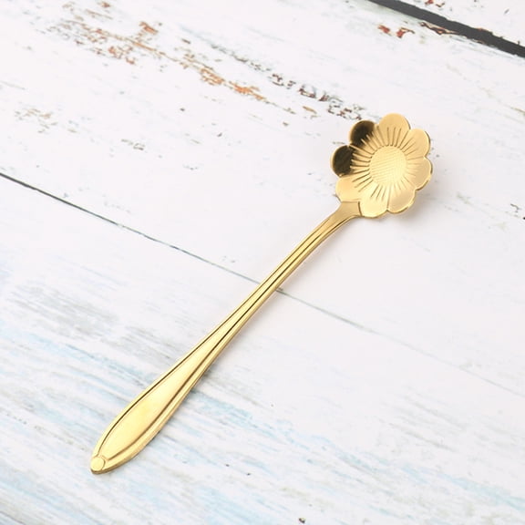 HONITANO 8Pcs Decorative Spoons Golden Flower Shaped Mixing Spoon for Tea and Coffee Serving
