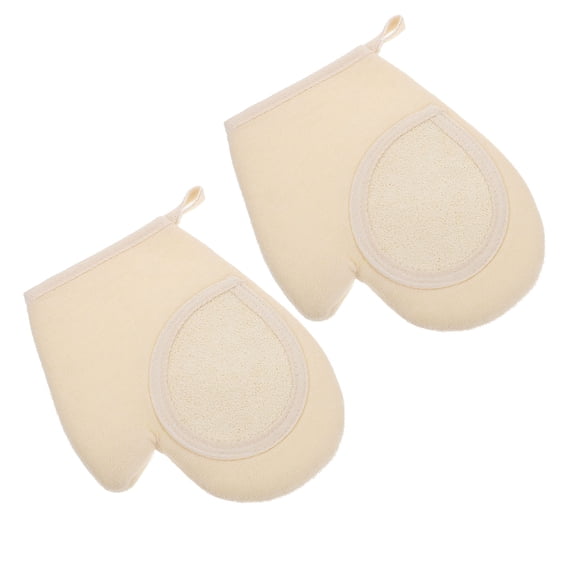 HONITANO Bath Gloves 2Pack Beige for Exfoliating and Deep Clean in Shower