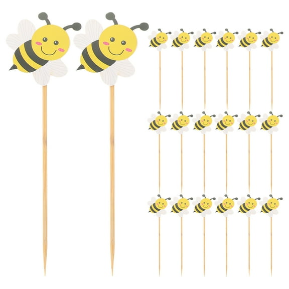 HONITANO Bee Cake Topper 100Pcs Yellow Paper Bamboo For Party Planners Event Decor