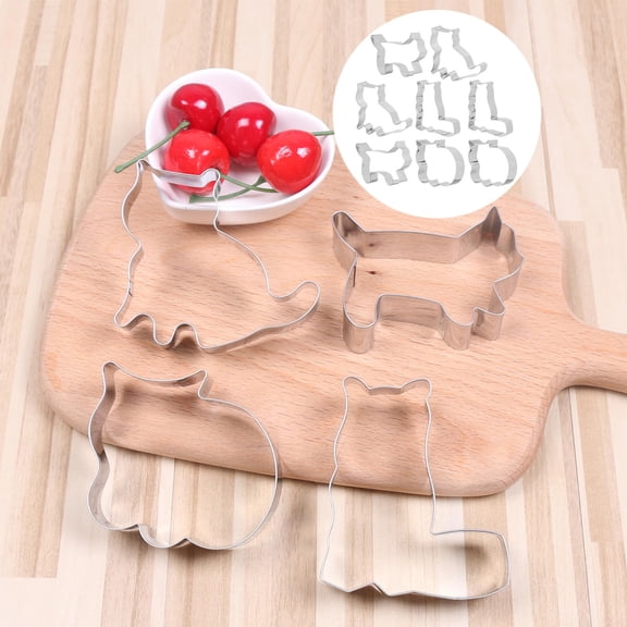 HONITANO Biscuit Molds 8Pcs Cat Shape for Baking Lovers and Families in Silver Stainless Steel 11.8*7.9*0.8in