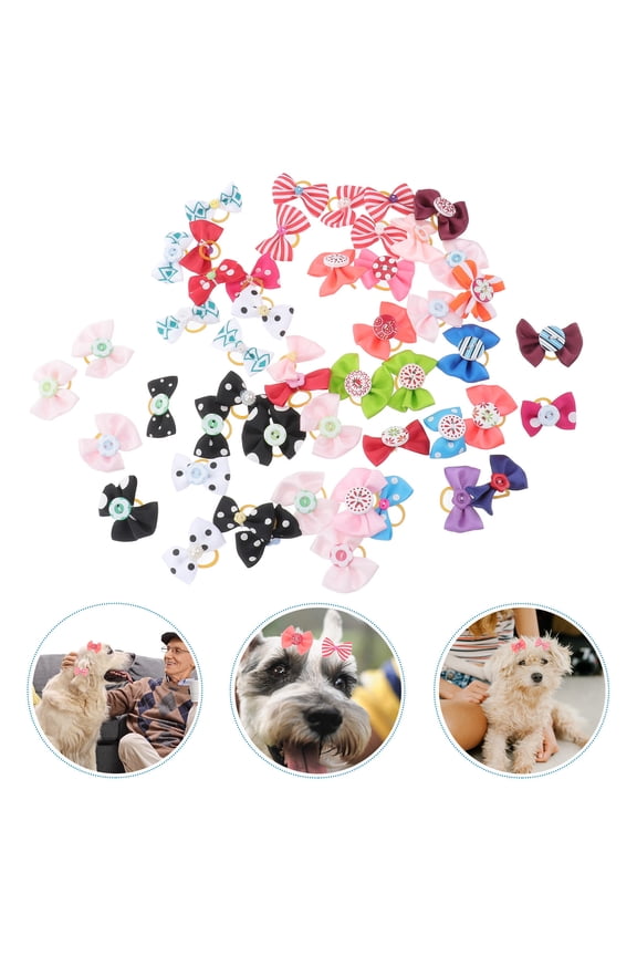 Bowknot Hair Band Pet Hair Accessory 50Pcs Assorted Color Dog Small Bowknot Handmade Elastic Rubber