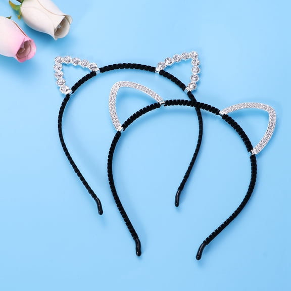 HONITANO Cat Ears Headband Rhinestone 5Pcs Sweet and Elegant Hair Accessory for Kids and Young Girls Daily Wearing