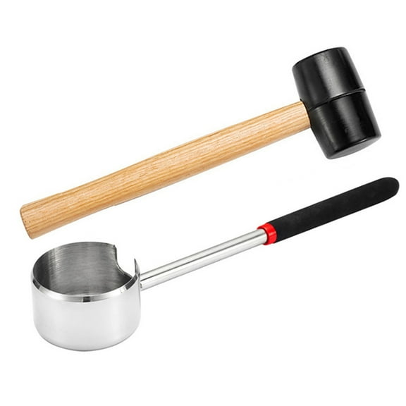 HONITANO Coconut Breaker Kitchen Supply 11x3x2in Stainless Steel Rubber Wood Bamboo 1 Set Opening Coconuts 2Pcs