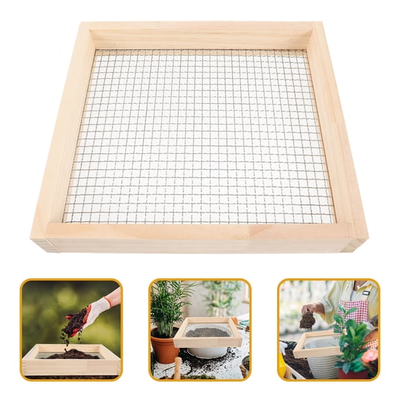 HONITANO Beige Wooden Garden Sieve Mesh Soil Sifter, Handheld Screen for Gardening, Potting Mix and Outdoor Yard Use