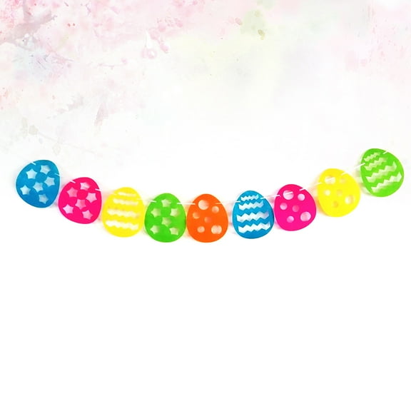 HONITANO Egg Bunting Banner Easter Colorful Egg Banner Assorted Color Non-woven Fabric Easter Design 1Pack