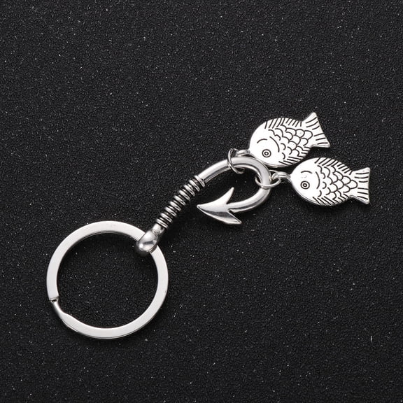 HONITANO Fish and Fish Hook Theme Keychain with Silver Color for Car Key Decoration 1Set