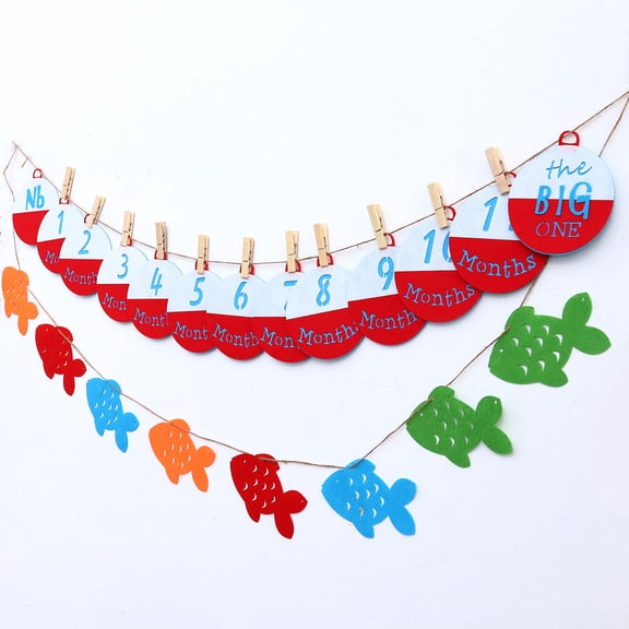 HONITANO Fishing Themed Party Banner Assorted Color Linen Material for Decoration 2 Pieces