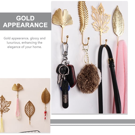 HONITANO Ginkgo Leaf Wall Hook Golden Metal for Picture Use Nordic Style Home Decor 4 Pieces
