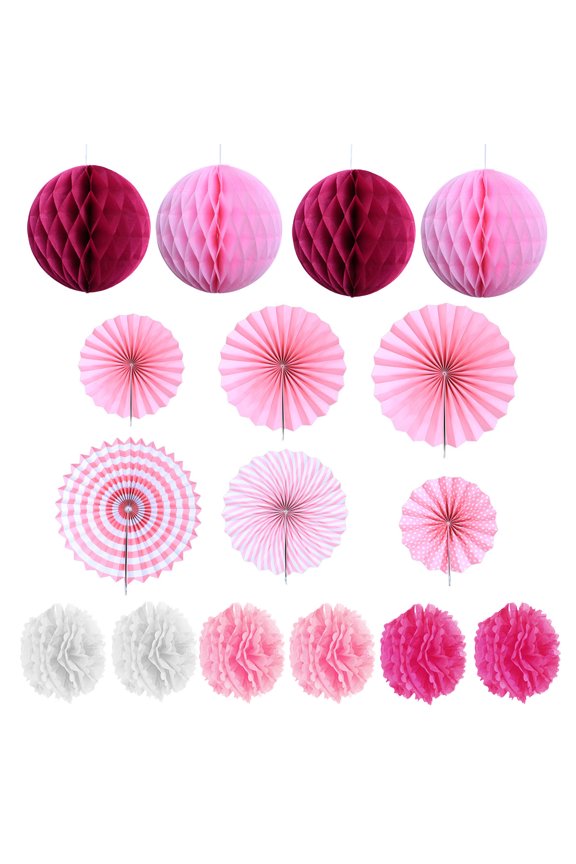 Paper Flower Pompoms And Honeycomb Balls 16Pcs For Festivals Special Occasions Party Supplies