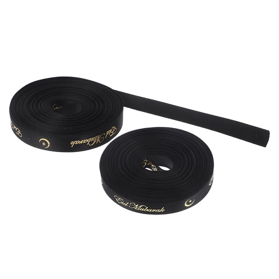 HONITANO Ramadan Party Decorations 2Pcs Black Polyester 15.7x0.6x0.02in Islamic Themed Ribbon