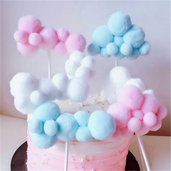 HONITANO Round Cloud Topper 6Pcs Yarn for Birthday Cake Decoration Supplies