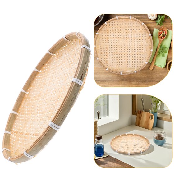 HONITANO Traditional Bamboo Woven Basket Tray for Vegetable Drying and Fruit Display