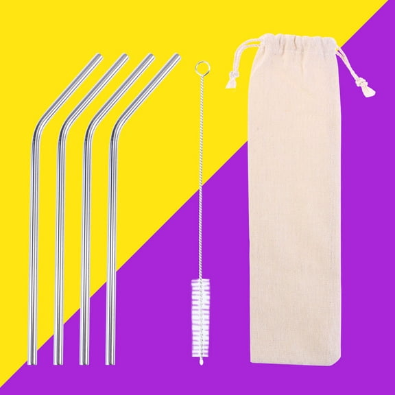HONITANO Stainless Steel Metal Straws 4Pcs Curved for Tumblers and Coffee