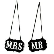 HONITANO Wedding Reception Chair Signs, Bride and Groom Hanging Decorations, 1 Pair, 11.4 x 6.7 x 0.2 Inches, White and Black