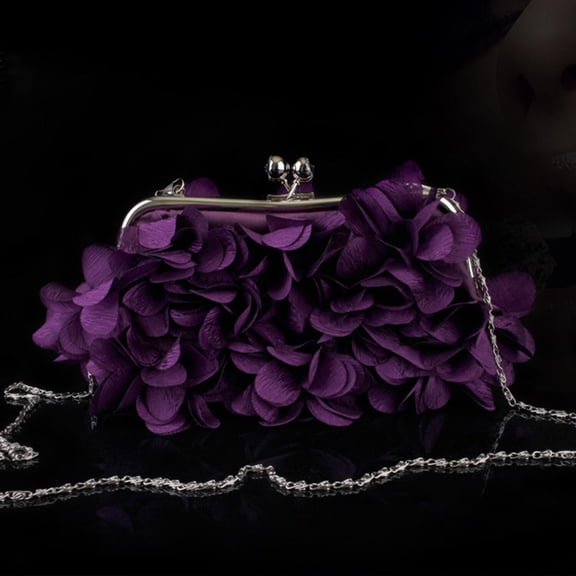 HONJINTIN Flower Clutch Handbag Purple,Women Evening Clutch Purses for Weddings,Partys,Prom,Small Floral Purses with Chain