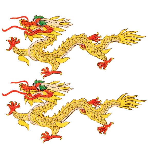 HONMEET Dragon Designed Embroidery Applique Patches Yellow Cloth 1 Pair 13X5.7In