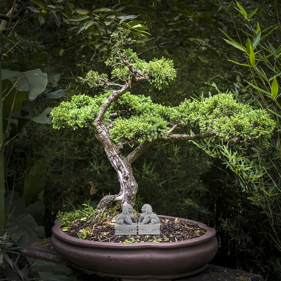 HONMEET 1 Pair Small Grey Lion Figurine Decorative Sculpture Made from Material for Home and Office Decor