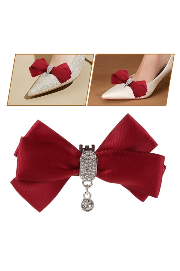 Red Rhinestone Bow Shoe Clips, 1 Pair Decorative Accessories for Women, Ideal for Dance, Parties, Casual and Everyday Wear