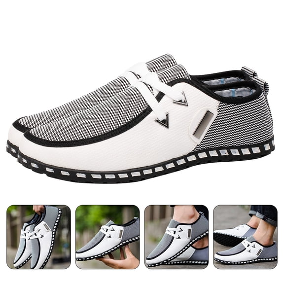 HONMEET Men's White Linen Driving Shoes Comfortable Casual Footwear and Stylish for Everyday Wear