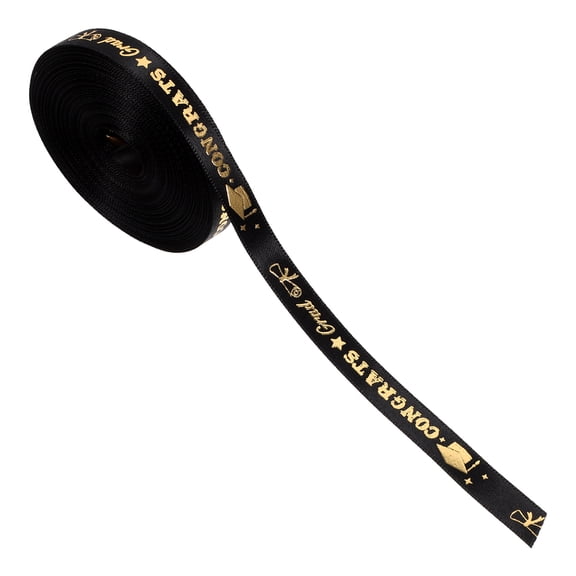 HONMEET Black Polyester Wired Ribbon Roll for Graduation Decorations, 900cm Length x 1cm Width, Craft Ribbon
