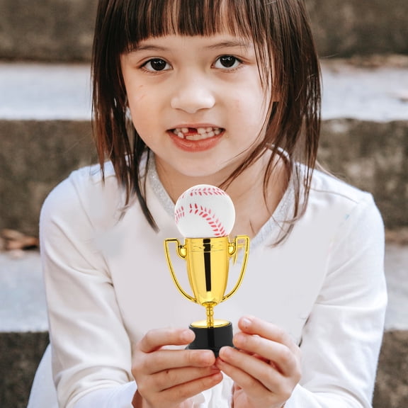 HONMEET 1 Set Award Trophy for Competition Plastic Mini Trophies with Nameplate Space Gold Multi 4cm Ball Diameter