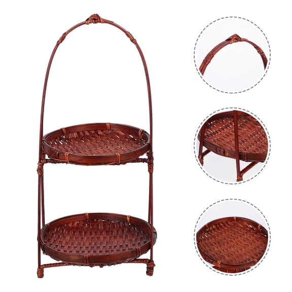 HONMEET Natural Bamboo Double-Deck Dessert Stand Storage Basket Brown