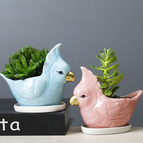 HONMEET 1 Set Bird Flower Pots Decorative Use Succulent Container Pink Ceramic for Home Furnishings