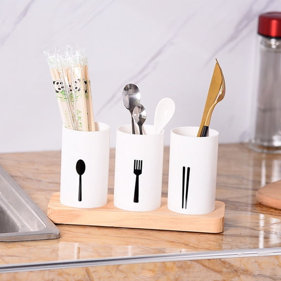 HONMEET White Wooden and PP Flatware Organizer for Kitchen Drawer Storage, Elegant Design with Smooth , No Grooves
