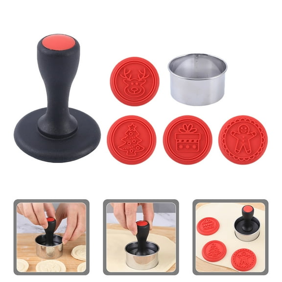 HONMEET Cookie Press Stamp Set with Red Silicone Handle for Baking and Decorating Cookies