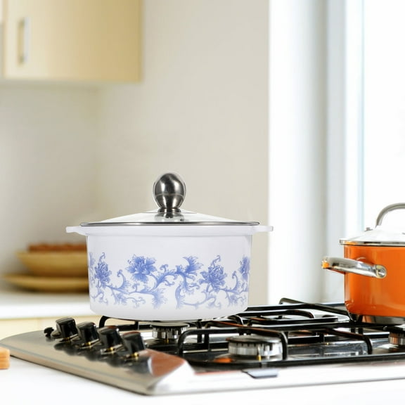 HONMEET White Induction Cooking Pot with Elegant Floral Design, Cookware Set, 7.5x7.5x3.3 Inches, Perfect for Everyday Kitchen Use
