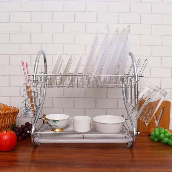 HONMEET Plated Metal Dish Storage Rack with Draining Board, Easy to Install, Kitchen Organizer Set