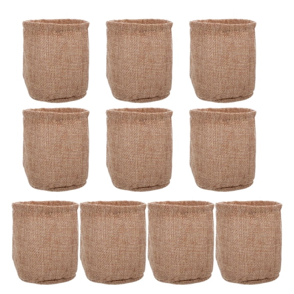 HONMEET 10-Pack Brown Burlap Plant Grow Bags for Garden with Drainage and Breathable Fabric