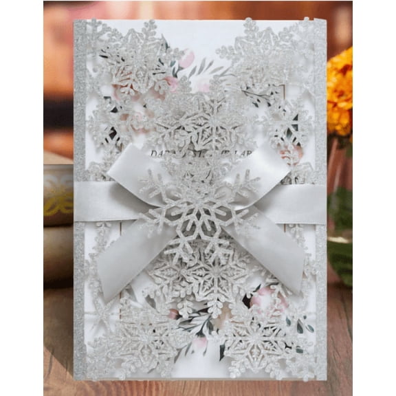 HONMEET Cut Snowflake Wedding Invitation Kits Silver for Winter Events