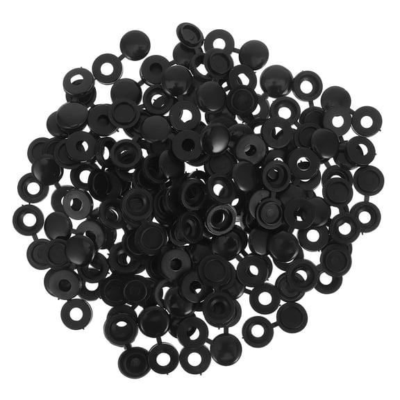 HONMEET 100Pcs Fold Over Plastic Screw Caps Black Snap Washer Screw Cover Caps