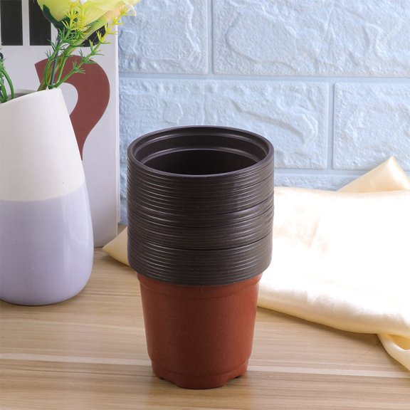 HONMEET 100Pcs Plastic Basin Flower Pot Brown for Desk Table Window Sill Decoration with Breathable Drainage