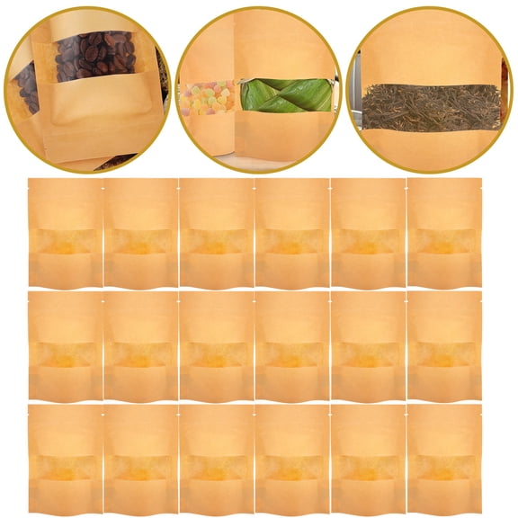 HONMEET 100Pcs Khaki Snack Packaging Bags Leak Proof Resealable Food Storage Bags for Kitchen Supermarkets