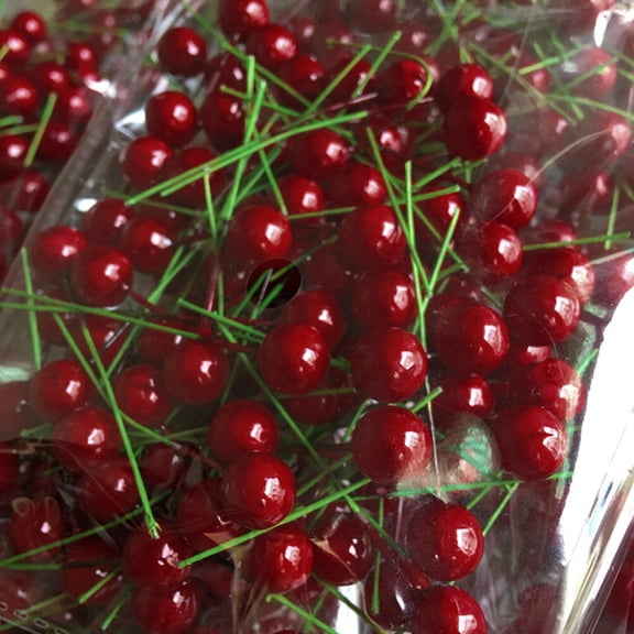 HONMEET 100Pcs Simulation Cherry Artificial Red Decoration Fruit for Table Centerpiece and Party