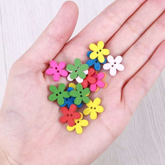 HONMEET 100Pcs Wooden Snaps with Colored Flower for Sewing DIY Crafting Projects