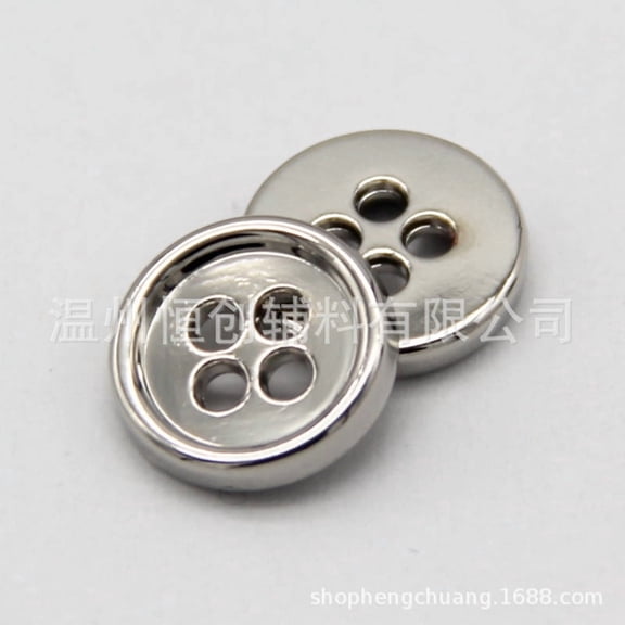 HONMEET Zinc Alloy Metal Buttons Silver for Sewing - Elegant Edges, High Gloss, 4 Holes, 100Pcs