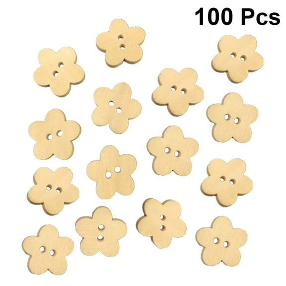 HONMEET Flower Shaped Buttons Flower Shape Buttons Khaki Wood Decoration for Knitting 100pcs