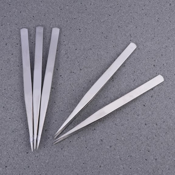 HONMEET 10Pack Flat Tweezers for Crafting Silver Durable Clamping Thread Tool