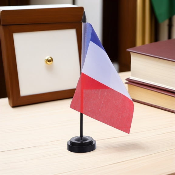 HONMEET 10Pcs France Table Flags Multi Color Fabric Desk Flag with Stable Stand for Office Decoration
