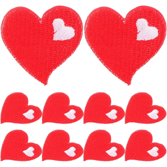 HONMEET 10Pcs Heart Embroidered Patches for Personal Users Diy Projects Red Cloth Fine Embroidery Decorative