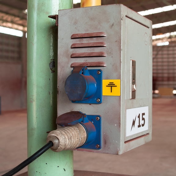 HONMEET 10Pcs Safety Warning Stickers for Electrical Panels Yellow Ground Connection Caution Labels