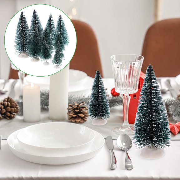 HONMEET 10Pcs Small Decorative Xmas Tree Dark Green Artificial Tabletop Christmas Decor