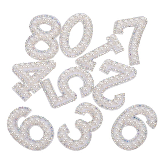 HONMEET 10Pcs Rhinestone Iron on Number Patches with Faux Pearls for Clothing