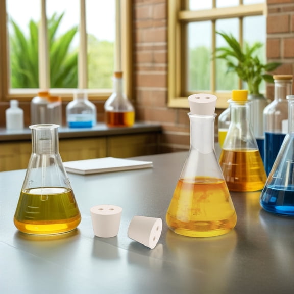 HONMEET Set of 10 Beige Tapered Rubber Stoppers with Dual Holes for Lab Flask and Vial Sealing Applications