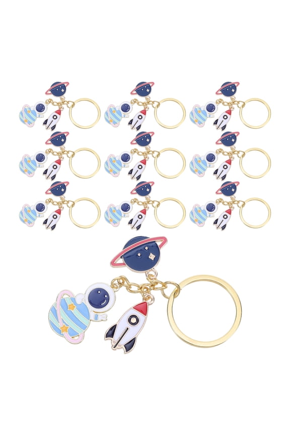 10-Pack Space-Themed Keychain Charms with Astronaut and Rocket Designs for Car, Purse, and Bag Accessories